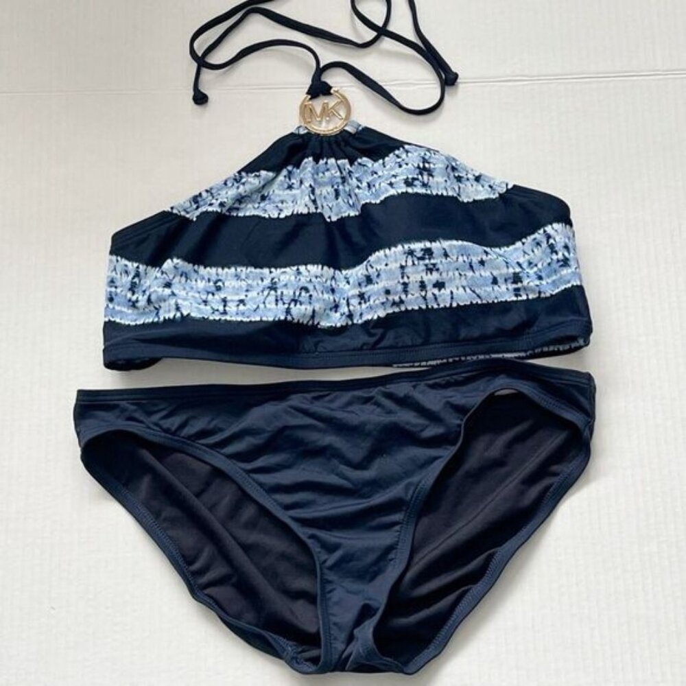 Michael Kors 2 Piece Tie Dye Navy Blue Bikini Set Sz L
